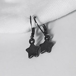 dark silver star huggie hoop earrings